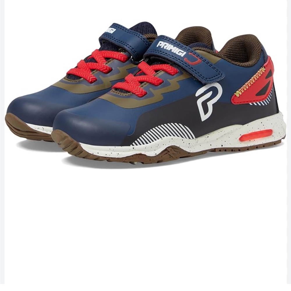NWOT Primigi little boys sneakers 49530. Navy/Black with red accents S 8.5/25